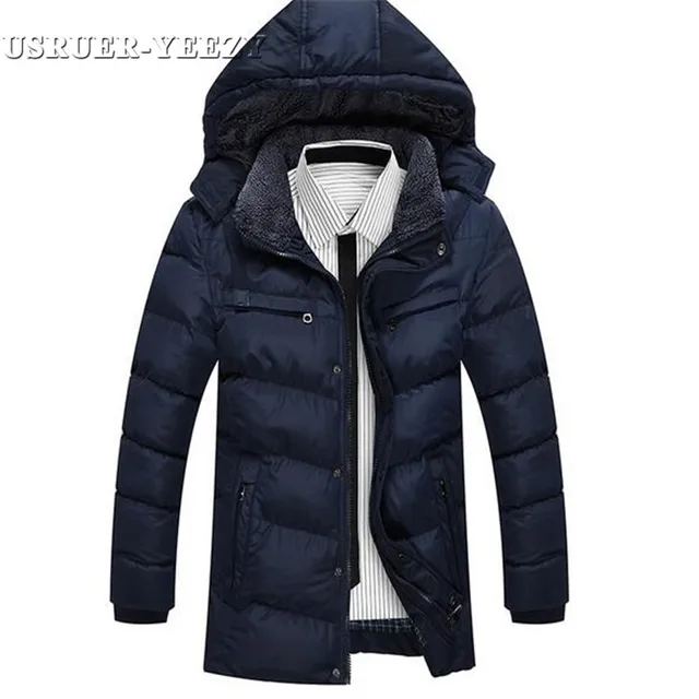 Best price at $110 Cheap USRUER-YEEZY New Men's Parkas Thick Warm Hooded Winter Overcoat New Arrival With Fur Collar Fashion Slim Stretch Solid Color U00