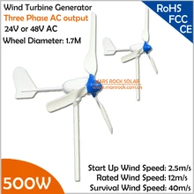 1,7 м Диаметр колеса 3 лезвия трехфазный 500 Вт 24 В или 48 в ветряная турбина генератор для ветровой солнечной гибридной системы