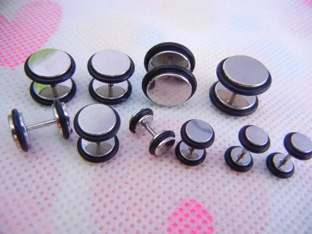 100pcs Free Shippment  Body Jewelry- Gauges 5SIZES Fake Ear Plug Cheat Illusion Ear Tapers & tunnels with two 