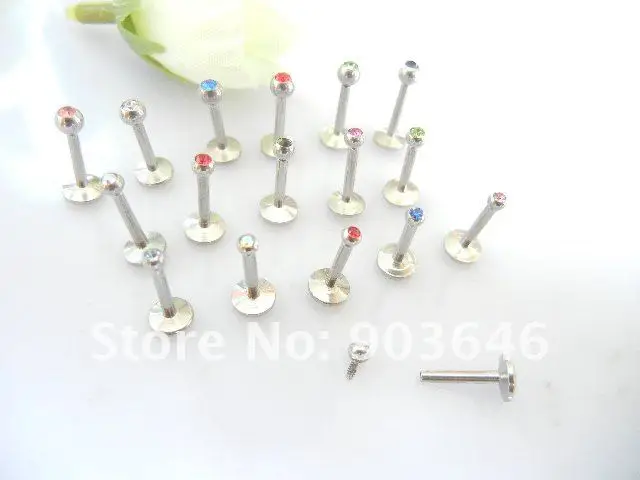 Бесплатная пересылка Lot100pcs 16 г ~ 1.2 мм Кристалл Самоцветы губ лабретка кольцо Бар Украшения для тела