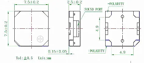 100 шт. XNQG 7525 SMD пассивный магнитный зуммер 7,5*7,5*2,5