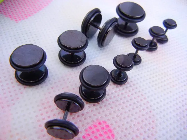 100pcs Free Shippment  Body Jewelry- Ear Stud Fake Ear Plug Cheat Illusion Ear Tapers & tunnels with two 