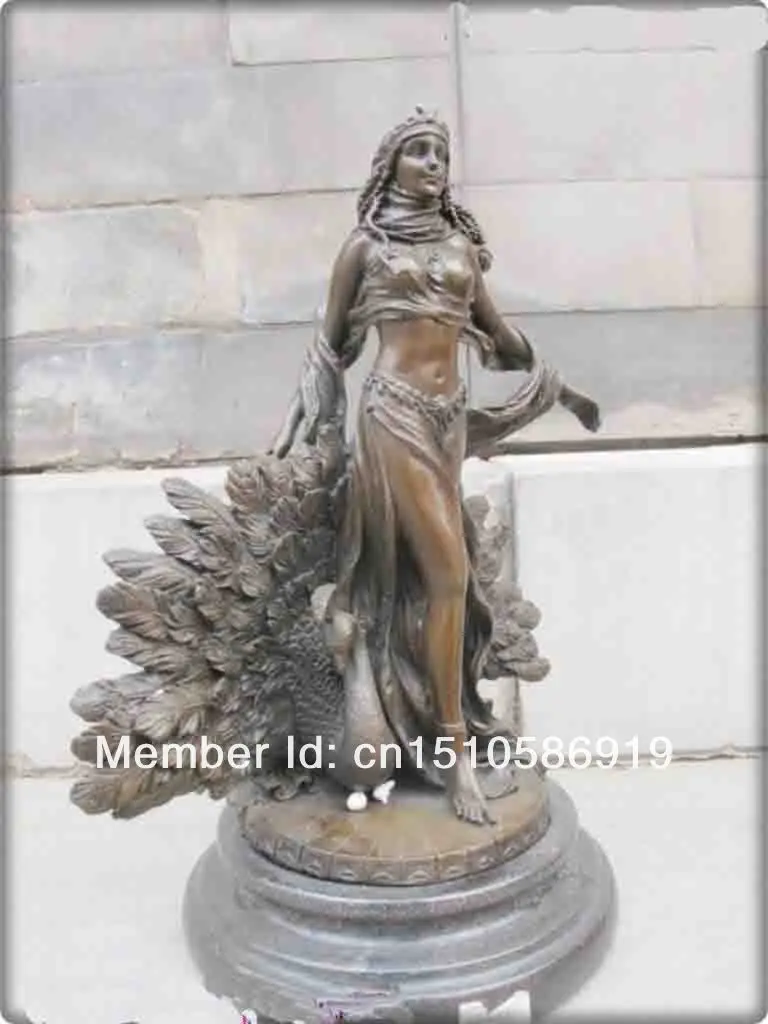 Западная бронзовая мраморная обнаженная женская статуя павлина