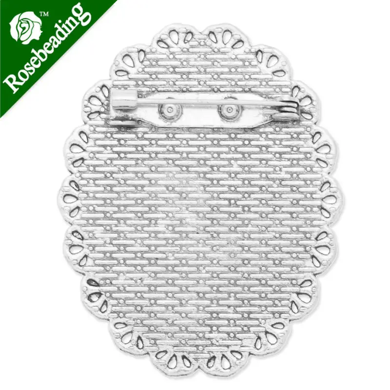 30x40 мм anqitue с серебряным покрытием Овальный брошь пустой, брошь ободок, Arabesquitic вокруг, цинковый сплав, продавец 10 шт./lot-c4103