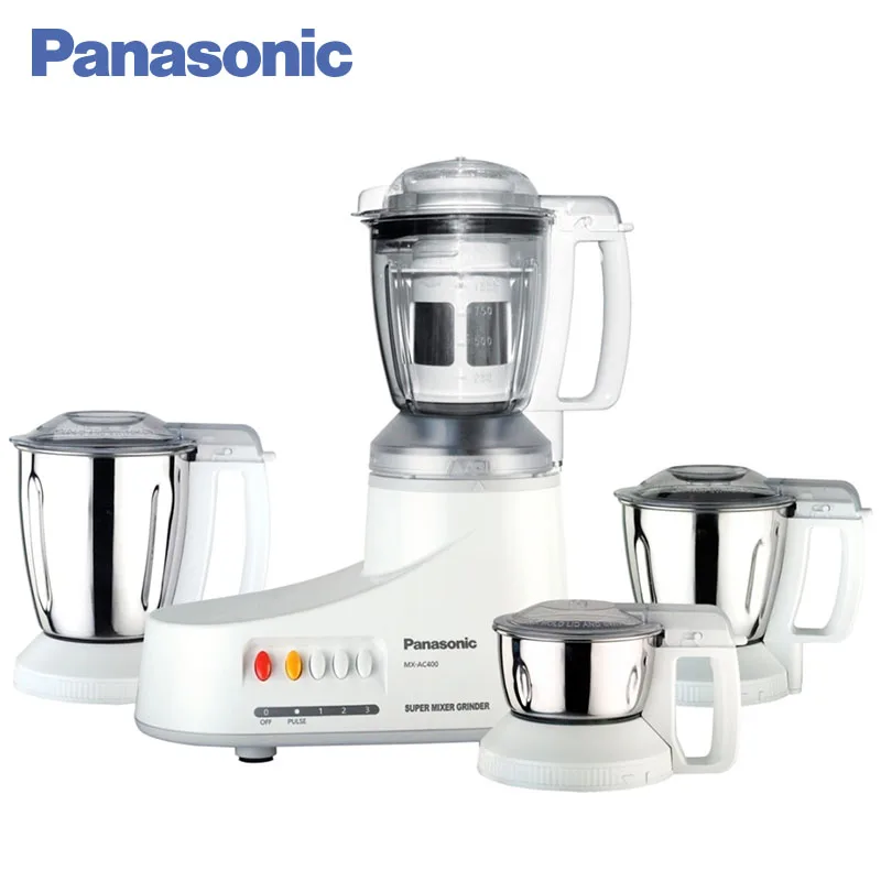 Panasonic MX-AC400WTQ Кухонный комбайн для измельчения и смешивания продуктов, макс.мощность 1000 Вт, безопасное использование, 4 насадки, фильтр для сока, закаленные ножи из нержавеющей стали