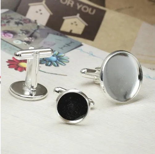 20 штук серебро Цвет тарелка 14 мм круглые Бланк Настройки Cuff Links #22696
