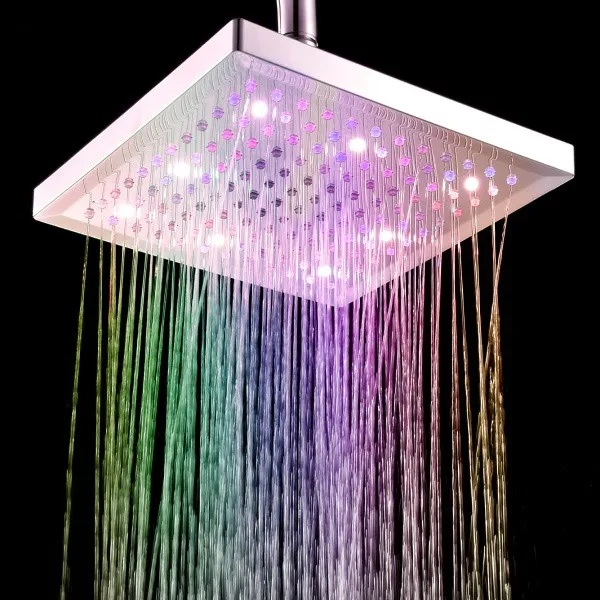 Free Shipping 8" inch Square 7 Colors Changing LED Shower Head Sprinkler Changeable Color Shower