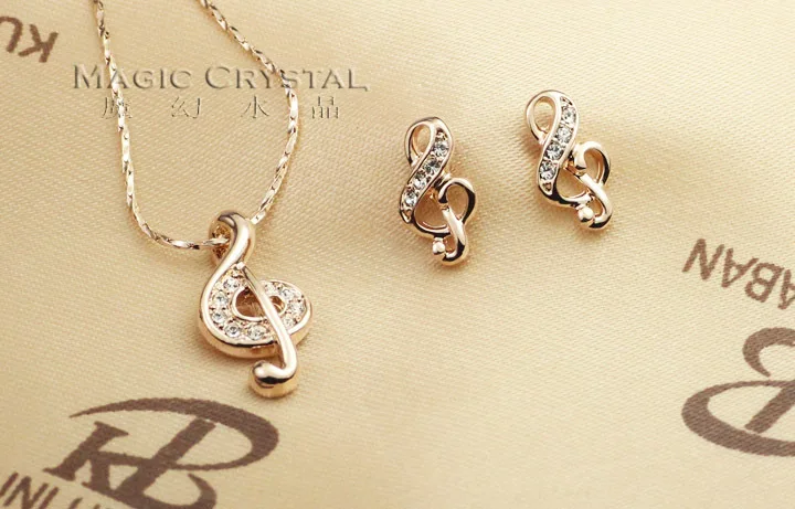 MOONROCY Free Shipping fashion jewelry set Rose Gold Color Crystal Jewelry Set Note Earrings Necklace choker for Women