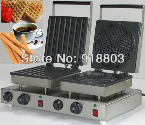 Двойной головкой 220 v Электрический Churros Maker+ Вафля в форме сердца чайник оборудование для выпечки