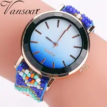 Style Handmade Braided Bead Band Girls Watches Large Dial Analog Women Quartz Wrist Watch Informal Girls’s Bracelet Watches