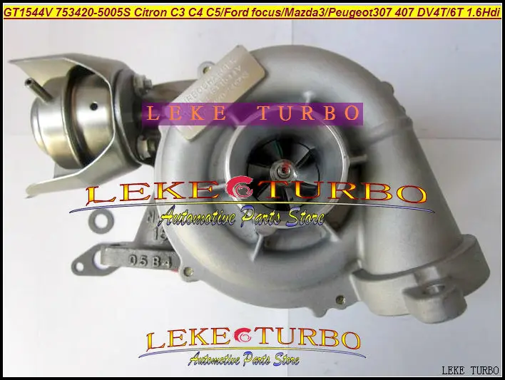 GT1544V 753420-5005S 753420 Turbocharger For Citroen C3 C4 C5 FORD C-Max Focus Mazda3 Peugeot 307 407 S40 V50 DV4T DV6T 1.6L Hdi (6)