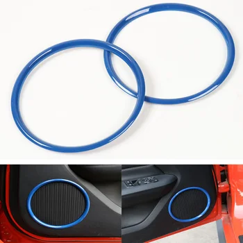 

YAQUICKA 2Pc Car Door Bigger Stereo Sound Speaker Ring Circle Trim Styling Fit For Ford Mustang 2015 2016 ABS Chrome Blue or Red