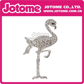 

100pcs/lot 2016 Hotsale Vintage Style Flamingo Silver Crystal Rhinestone Pin Sweater Brooch Fashion Women Jewelry