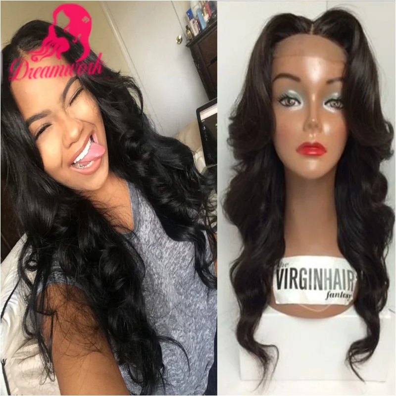8" 22" middle part body wave lace front wig with bangs 7a grade Indian