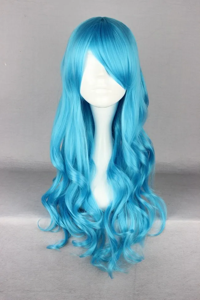 Mcoser 70 см Длинные Волнистые синтетических светло голубой цвет wig100 % высокое Температура Волокно волос wig-413a