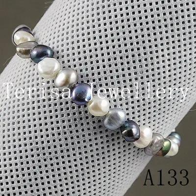 Новый цвет Ранг AA. размер жемчужины 6-7 мм. Length7.5inch, mix цвет Натуральный Пресной Воды Жемчуг Эластичный Браслет