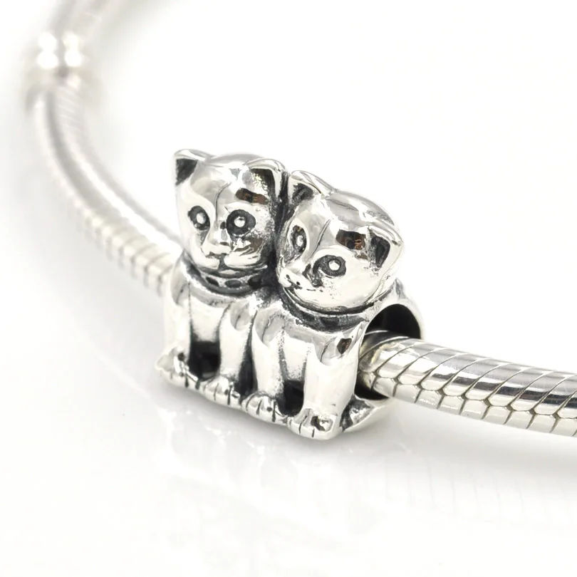 Кулоны а-ля Pandora, браслет 925 пробы серебро, с милым рисунком кота, Purrfect вместе Талисман из бусин ручной работы для изготовления ювелирных изделий браслет charmlead