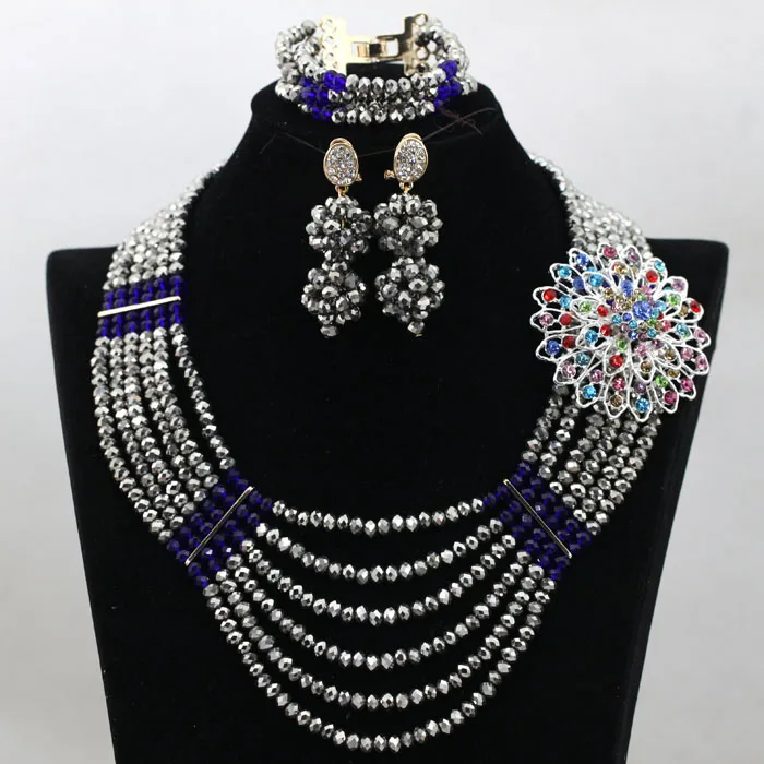 Charms 6 Rolls Silver/Blue African Women Party Jewelry Set Bellanaija Wedding Inspiration Jewellery Set Free Shipping WA825 - Окраска металла: 2