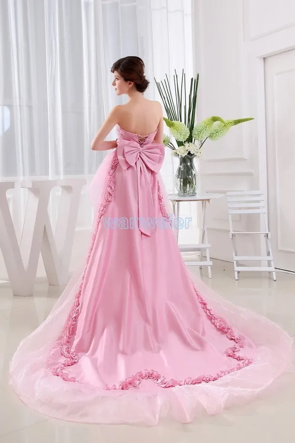 Тафта с бантом новинка невесты горничная платья короткое платье длинный vestidos formales сексуальный розовый пром платья