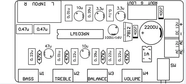 LM1036 набор предусилителя DIY(бас, высокие частоты, баланс, громкость