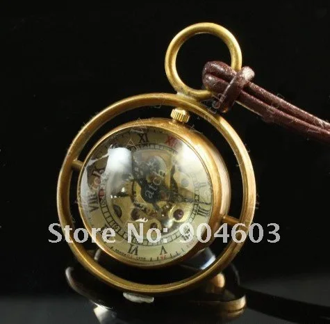 10pcs/lot BRASS Glass Orb SPHERE Mechanical  POCKET Watch Necklace WE116