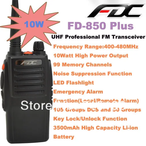 2013 Новое поступление FD-850 Plus 10 Вт UHF 400-470 МГц Профессиональный приемопередатчик walkie talkie 10 км 10 Вт Водонепроницаемый двухстороннее радио