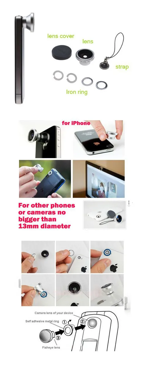 ORBMART съемный объектив рыбий глаз с углом обзора 180 для iPhone 5 S 6 6s Plus htc samsung Galaxy S5 S6 Note 3 Xiaomi Redmi Meizu LG