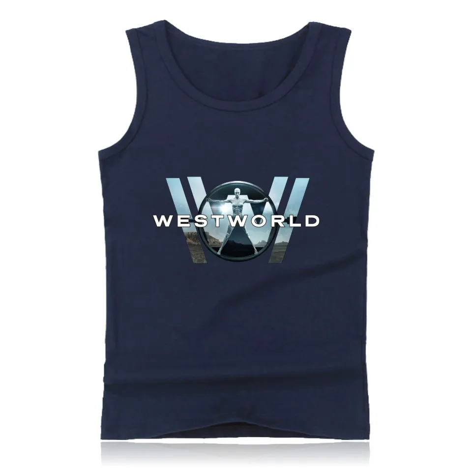 navy blue Westworld летняя майка без рукавов для мужчин бодибилдинг и плюс размер хлопок упражнения тренировка майки одежда с логотипом - Цвет: navy blue
