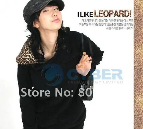 Womens Autumn Sweatshirts Hoodies Leopard Top Outerwear Parka Coats White/ Black Four Size free shipping