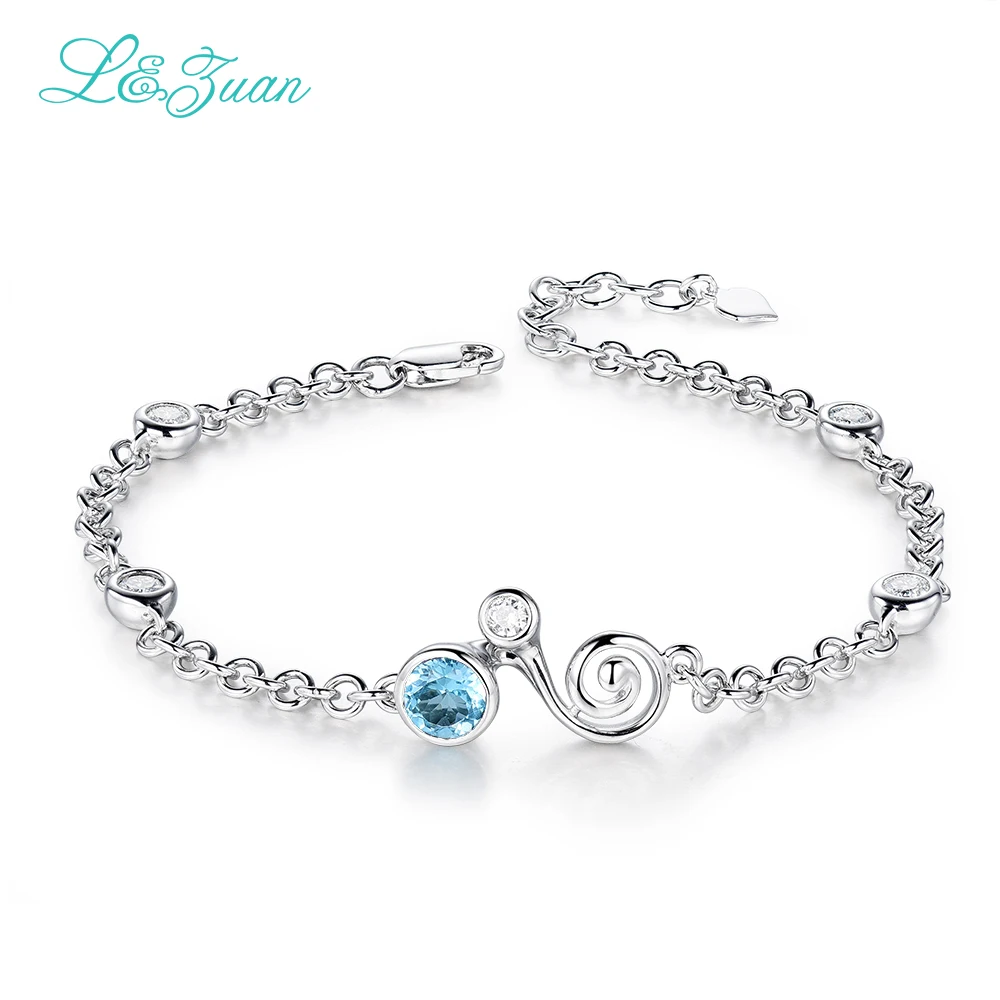 

l&zuan S925 Silver Topaz Woman bracelet Trendy 0.93ct Blue Round Natural Gemstones hand chain Fine jewelry Gift