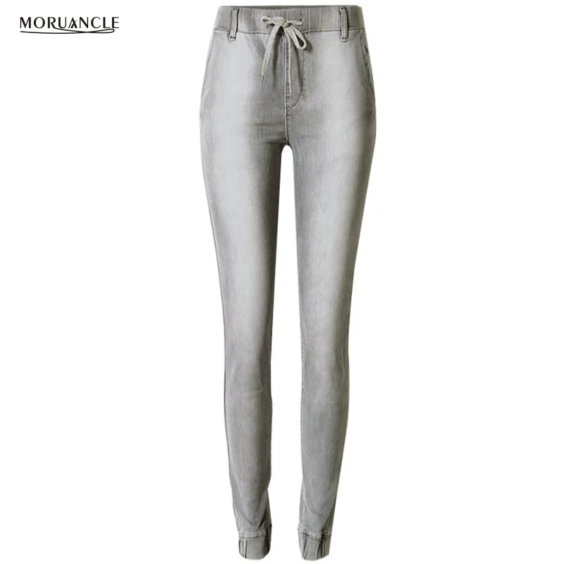 MORUANCLE Womens Fashion Hip Hop Denim Joggers Plus Size 34 44 Stretchy Jeans Pants For Female