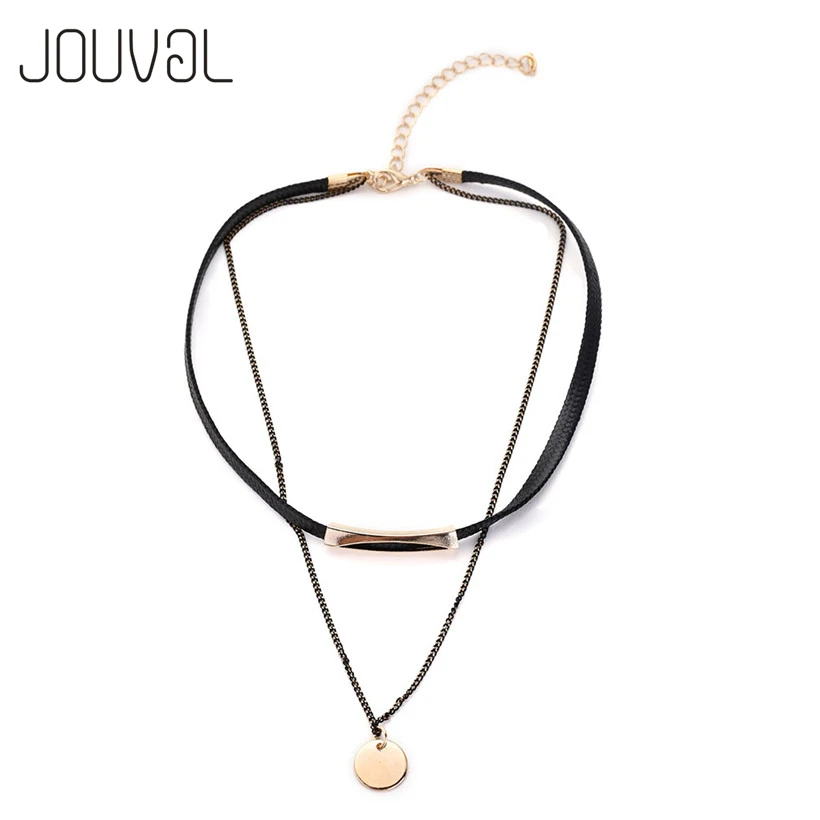 Fashion Black Leather Chain Double Chokers 2017 Collier Popular Neck Choker Necklace Women Collar Chocker Jewelry Fashion Black Leather Chain Double Chokers 2017 Collier Popular Neck Choker Necklace Women Collar Chocker Jewelry