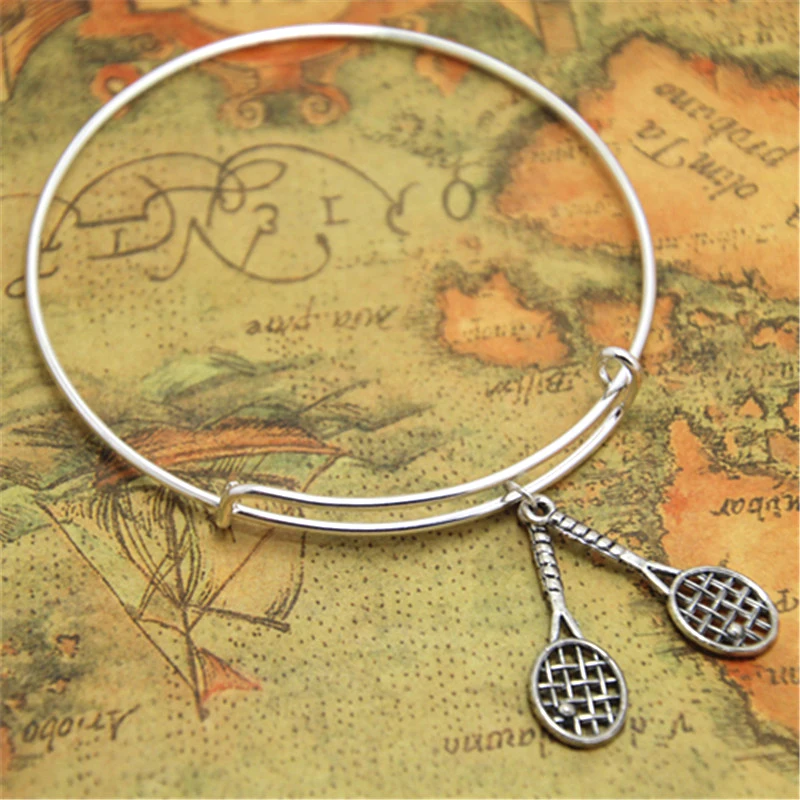 12pcs/lot Tennis Racket Bracelets Bangles Adjustable Tennis Racket Charm Jewelry Tennis Team