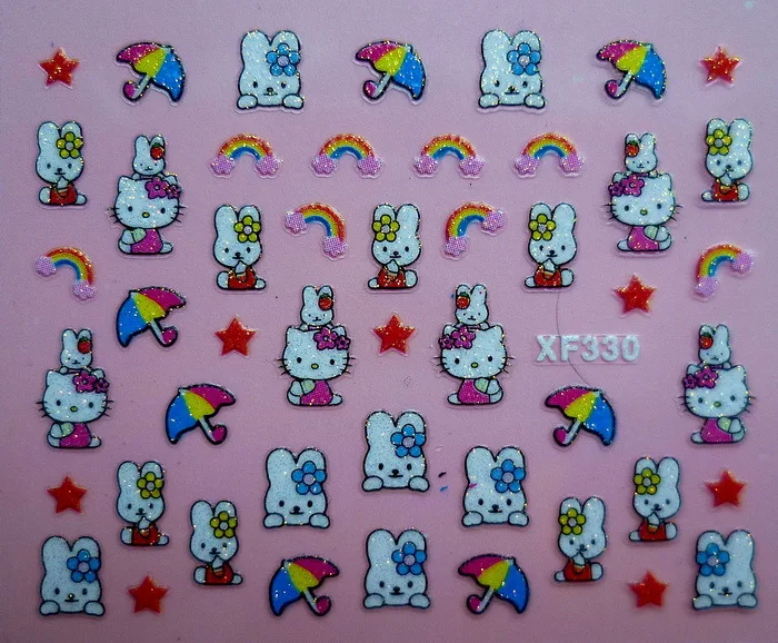 Продавец фабрики 25 компл./лот можно смешивать 3D рисунок «Hello Kitty» 25 конструкции исскуство ногати наклейки с персонажами из мультфильмов украшения XF311-XF334