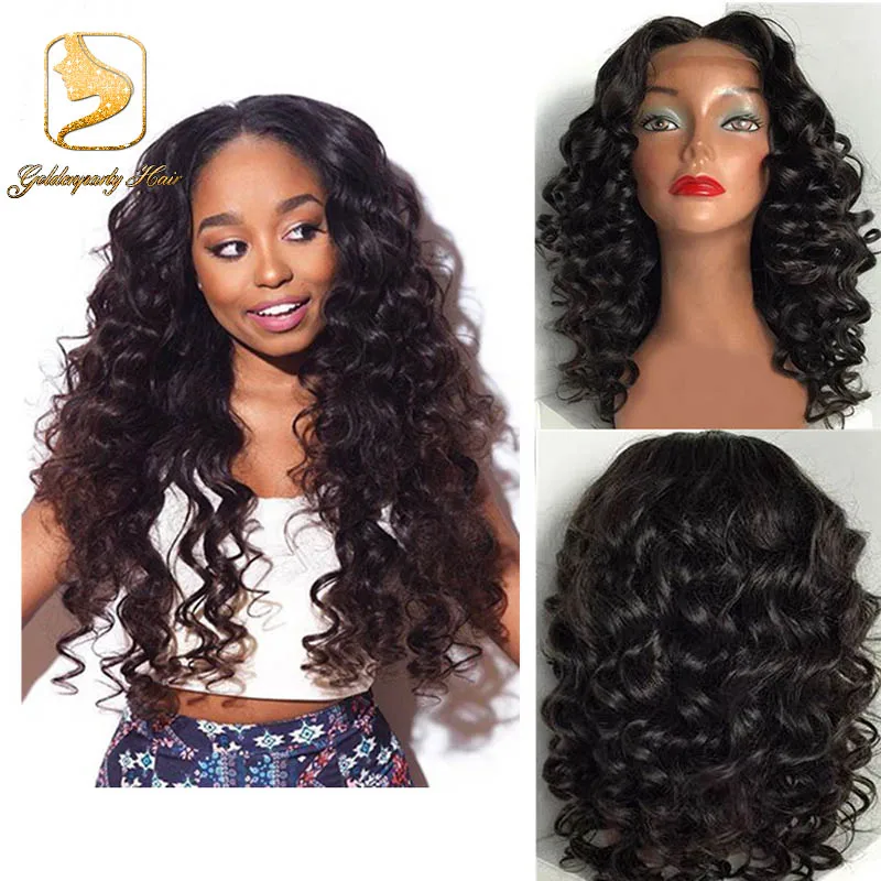 Новый Бесклеевого Волнистые Фронта Шнурка Человеческих Волос Парики для черного