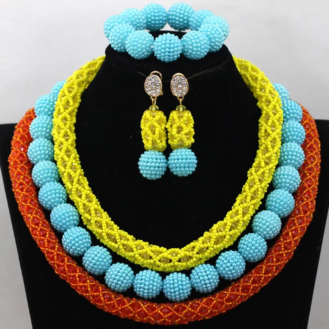 Awesome Nigerian Wedding Beads Teal Crystal Jewelry Set Black Seed Beads Queen Lady Party Jewelry Set Free shipping WA957 - Окраска металла: I