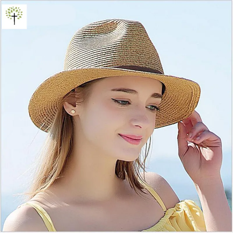 2016 Spring Summer High Quality Straw Fedoras hat for Women Derby