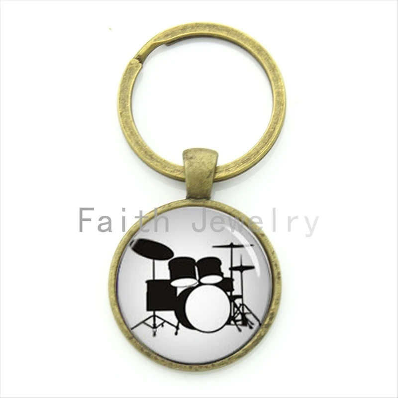 TAFREE Drum Kit silhouette key chain DJ turner mixer simple drum set profile pattern keychain drummer jewelry music gifts KC595|key chain|music