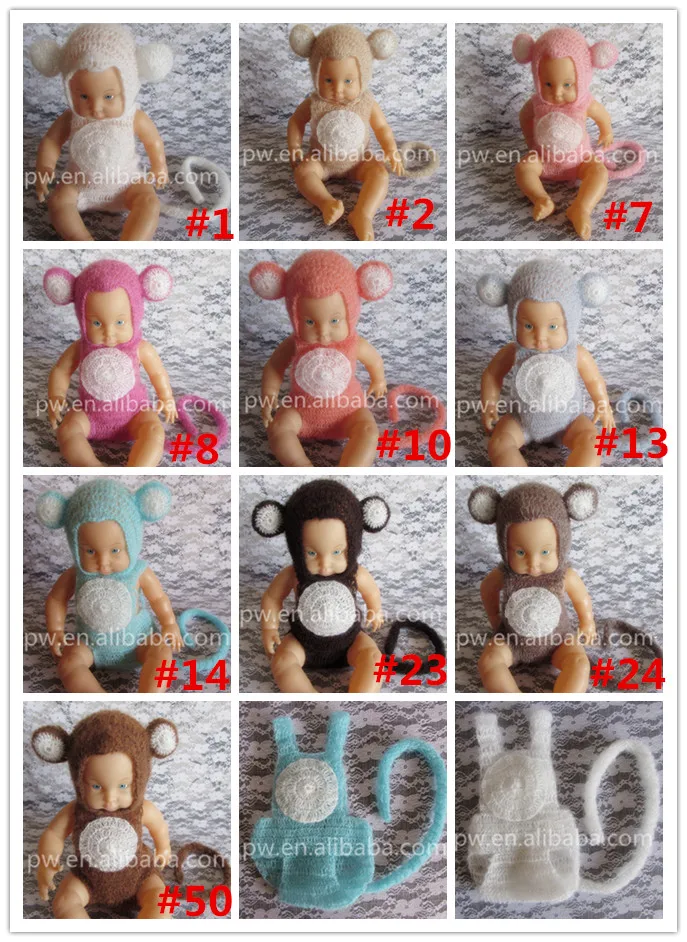 Baby Mohair Monkey Hat and Pant Animal Romper Set Baby Photography Props
