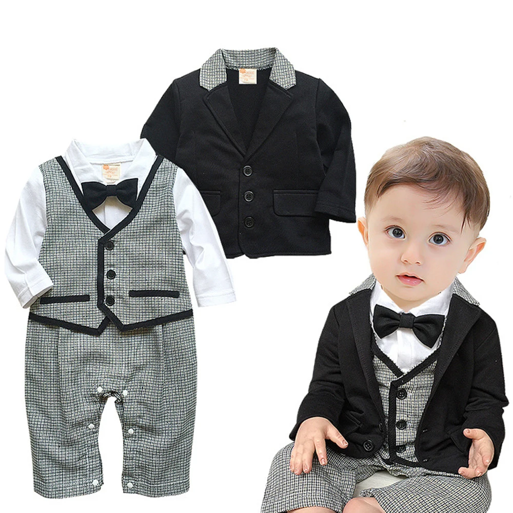Baby Rompers Set Infant Toddler Clothing Kids Child Gentleman Suit Boys' Bowtie Bodysuit |