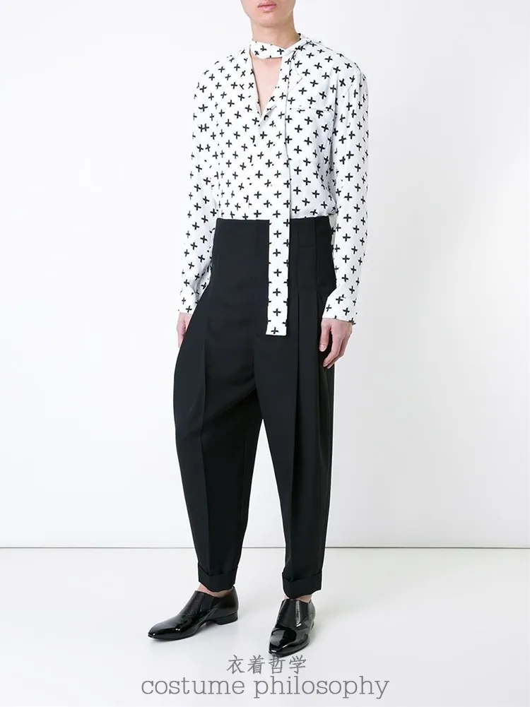 Новая мужская одежда GD стилист волос модные конические брюки складные свободные с высокой талией шаровары большие размеры костюмы 27-44