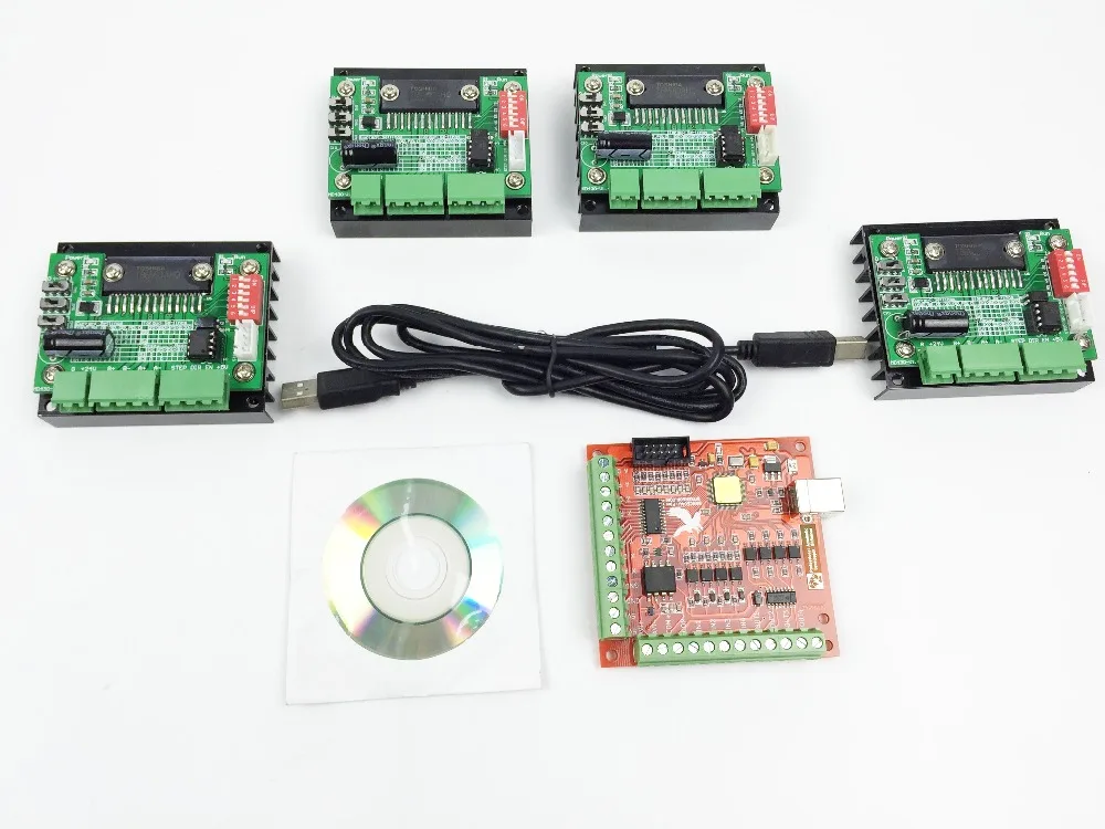 

CNC Router mach3 USB 4 Axis Kit, 4pcs TB6560 1 Axis Driver Board + one mach3 4 Axis USB CNC Stepper Motor Controller card 100KHz