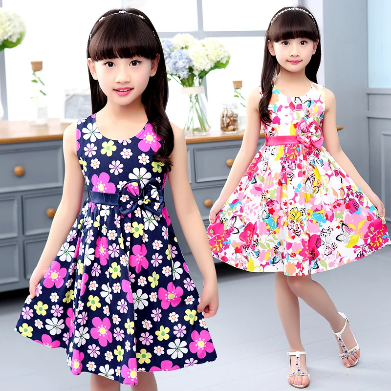 Summer Dresses For Girls A Line Print Floral Girls Dresses O Neck ...