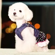 2017 Doggy/Cat Princess Dress Summer Apparel Pet Clothes for Female Polka Dots Pleated Tiered Denim Overalls Skirt