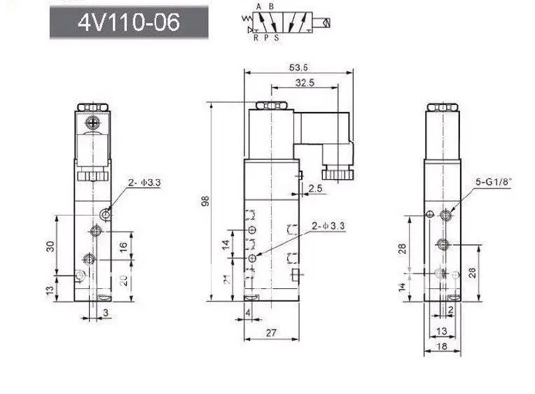 4V110-06 5Ports2Position одномагнитный пневматика клапан 1/8 BSPT DC24V