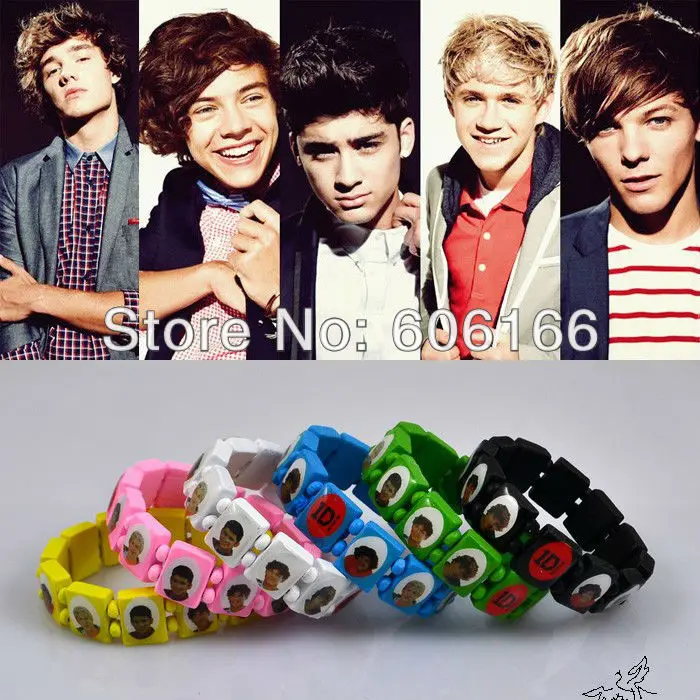 Оптовая продажа 120 шт./лот Горячий Новый 1D I Love One Direction Super Star Wood стрейч Браслеты смешанные 6 цветов подарок партии Модные украшения