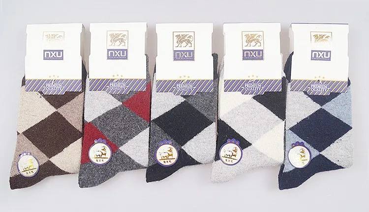 10 шт. = 5 пар носков, высокое качество, новые зимние мужские носки из кроличьей шерсти, впитывающие влагу, пот, большой квадратный дизайн