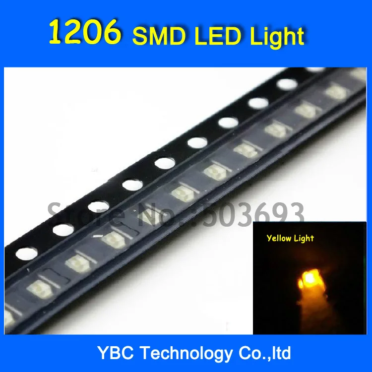 200 шт./лот желтый Цвет 1206 LED SMD очень яркий светодиод, свет