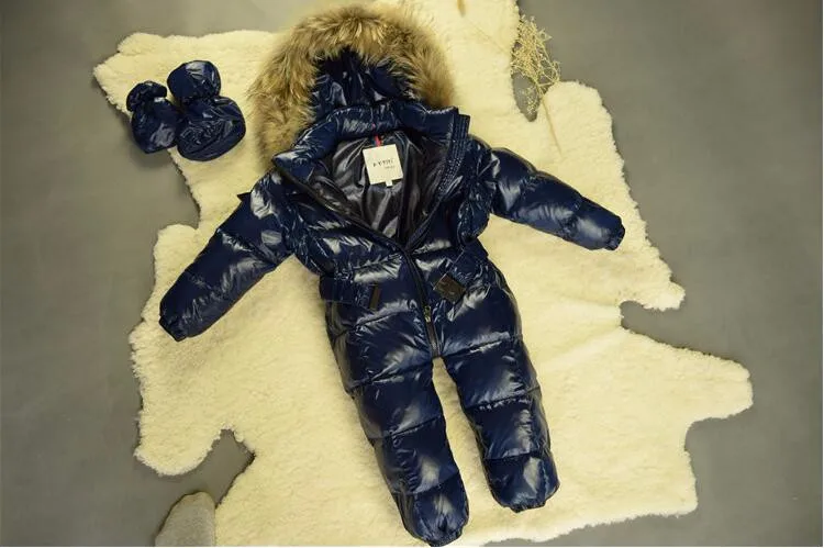 6 цветов Babys Комбинезоны для малышек Racoon меховым воротником 90% утка вниз ползунки + Прихватки для мангала + ноги установить Комбинезон для