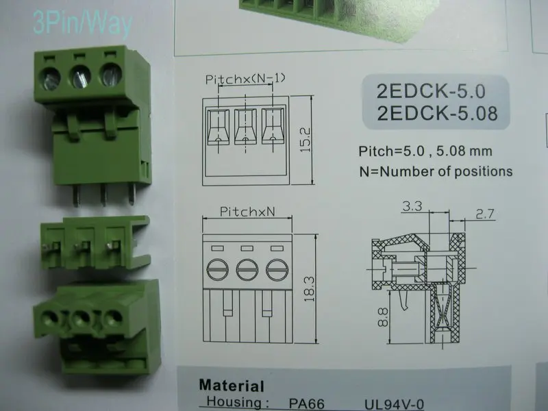 L тип зеленый 3-way/pin 5,08 мм винтовой клеммный блок разъем 10 шт в партии